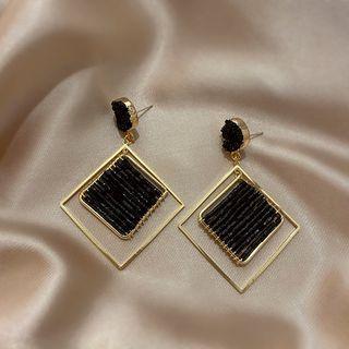 Rhombus Drop Earring 1 Pair - Black & Gold - One Size