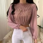 Long-sleeve Chiffon Panel Cable Knit Crop Top