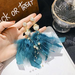 Faux Pearl Feather Earring