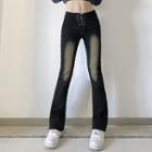 Low Rise Lace-up Washed Boot-cut Jeans
