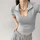 Collared U-neck Crop T-shirt In 5 Colors