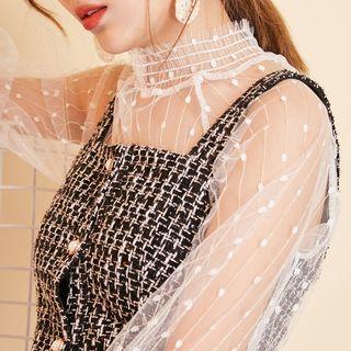 Long-sleeve Frill Trim Lace Top Off-white - One Size