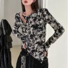 Asymmetrical Cold-shoulder Tie-dyed T-shirt
