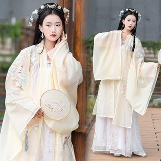 Long-sleeve Embroidered Hanfu Top / Maxi Skirt / Cape / Set