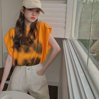 Sleeveless Print Loose-fit Top Orange - One Size