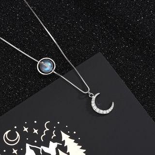925 Sterling Silver Moonstone Moon Pendant Necklace Ns309 - One Size