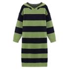 Striped Long-sleeve Knit Hoodie Dress Green & Blue - One Size