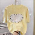 Short-sleeve Heart Knit Top Yellow - One Size