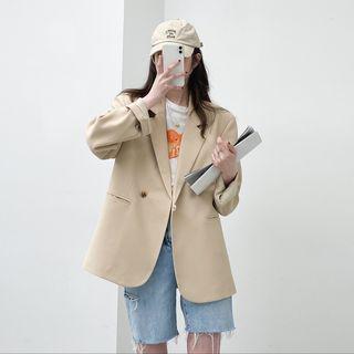 Plain Oversize Blazer Camel - One Size