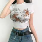 Short-sleeve Tiger Print Cropped T-shirt