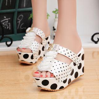 Dotted Platform Wedge Slide Sandals