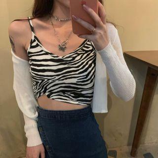 Spaghetti Strap Leopard Print Top As Shown In Figure - One Size