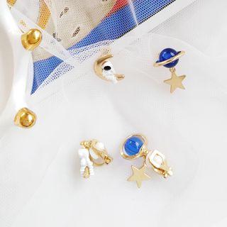 Non-matching Alloy Astronaut & Planet Earring