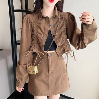 Drawstring Cropped Jacket / Mini A-line Skirt