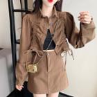 Drawstring Cropped Jacket / Mini A-line Skirt