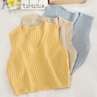 Sleeveless Plain V-neck Knit Top
