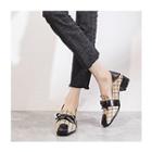 Ribbon Accent Plaid Block Heel Loafers