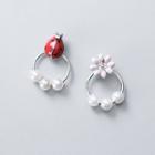 Non-matching Beaded Earring 1 Pair - White - One Size