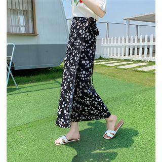 Floral Print Maxi Wrap Skirt Daisy - Black - One Size