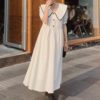 Short-sleeve Collar Midi Smock Dress