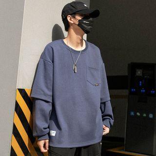 Round-neck Mock Two-piece Sweatshirt