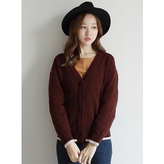 V-neck Snap-button Wool Blend Cardigan