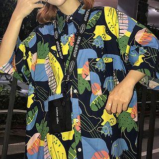 3/4-sleeve Floral Shirt As Shown In Figure - One Size