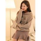 Letter Stripe-trim Hoodie Cocoa - One Size