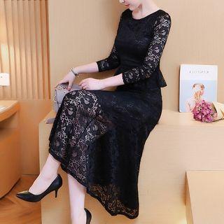 Long-sleeve Peplum Maxi Lace Dress