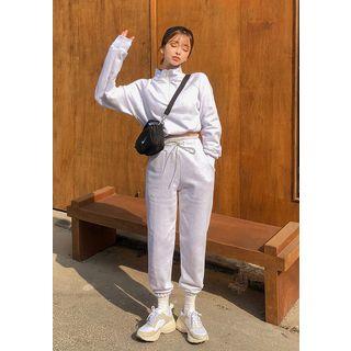 Zip-neck Crop Pullover & Jogger Pants Set