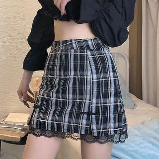Plaid Panel Lace Skirt