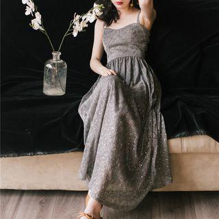 Sequined Spaghetti Strap Maxi A-line Dress