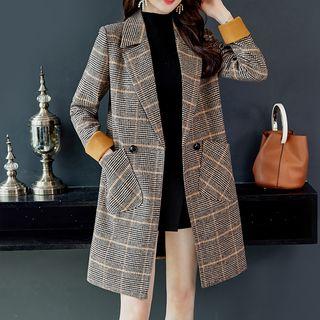 Two-tone Plaid Double-breasted Coat