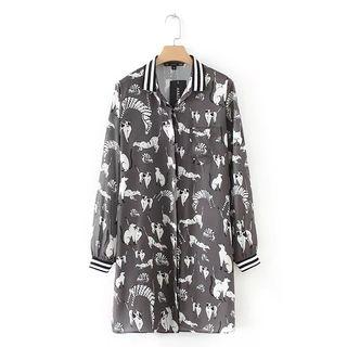 Contrast Stripe Cat Shirtdress