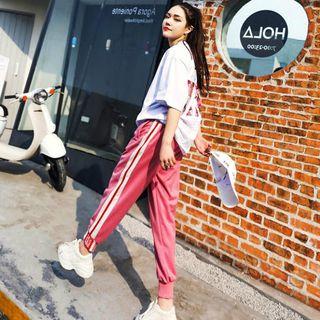 Set: Floral Short-sleeve T-shirt + Sweatpants