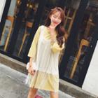 Set : Lace Tank Top + 3/4-sleeve T-shirt Dress