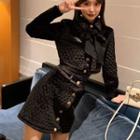 Quilted Cropped Jacket / Bowtie / Mini A-line Skirt / Set