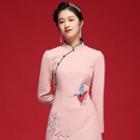 Traditional Chinese Long-sleeve Embroidered Qipao Dress