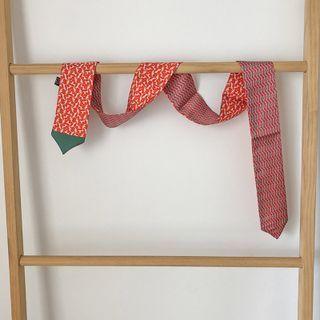 Printed Silk Narrow Scarf Red - 120x6cm - M701y