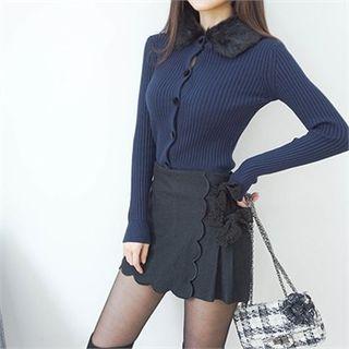 Detachable Faux-fur Collar Cardigan