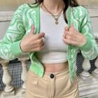 Long Sleeve Animal Print Color-block Crop Cardigan
