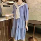 3/4-sleeve Lace Shawl Check Dress
