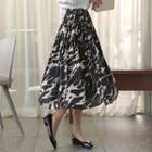 Band-waist Crystal-pleat Patterned Skirt