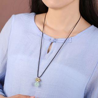 Cloisonne Flower & Stone Bead Pendant Necklace