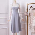 Set: Lace Top + Ribbon Strap Dress