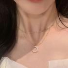 Moon Rhinestone Pendant Layered Alloy Necklace Gold - One Size