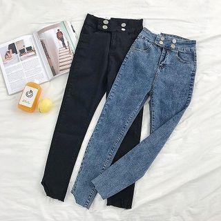 Asymmetric Double-breasted High-waist Slim-fit Pants