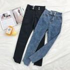 Asymmetric Double-breasted High-waist Slim-fit Pants