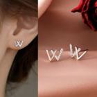 Letter W Rhinestone Sterling Silver Earring 1 Pair - Silver - One Size
