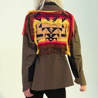 Striped Panel Embroidered Double-breasted Jacket